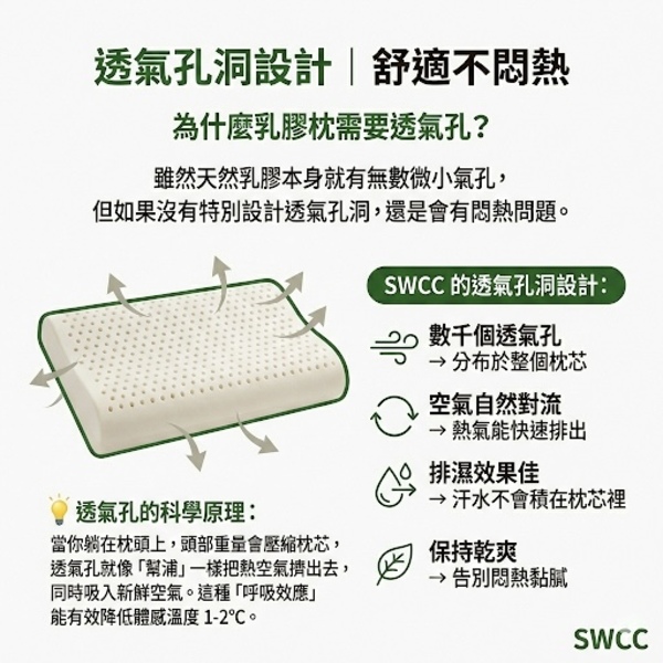 SWCC乳膠枕｜透氣孔洞設計